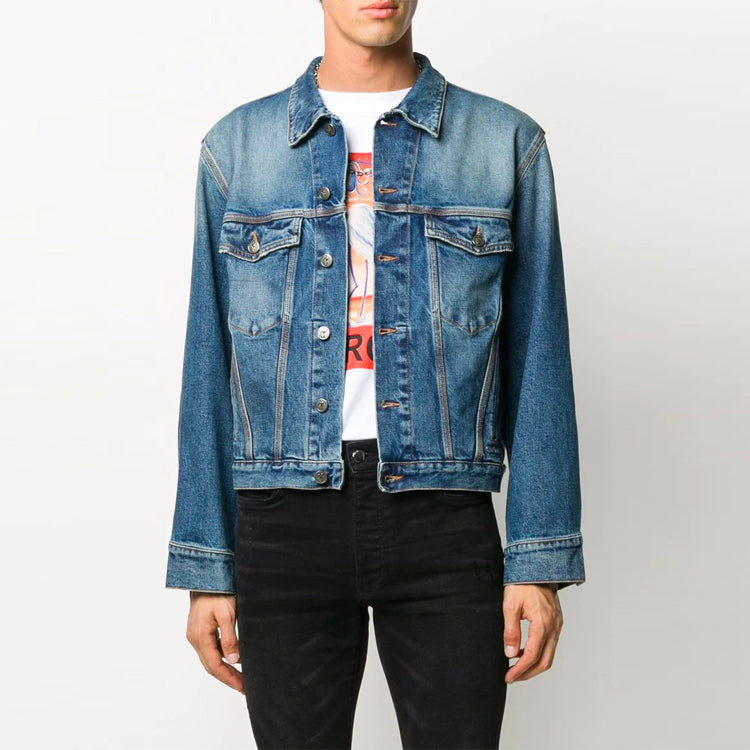 Off-White Pattern Printing Denim Jacket Loose Fit Blue OMYE062F20DEN0014745