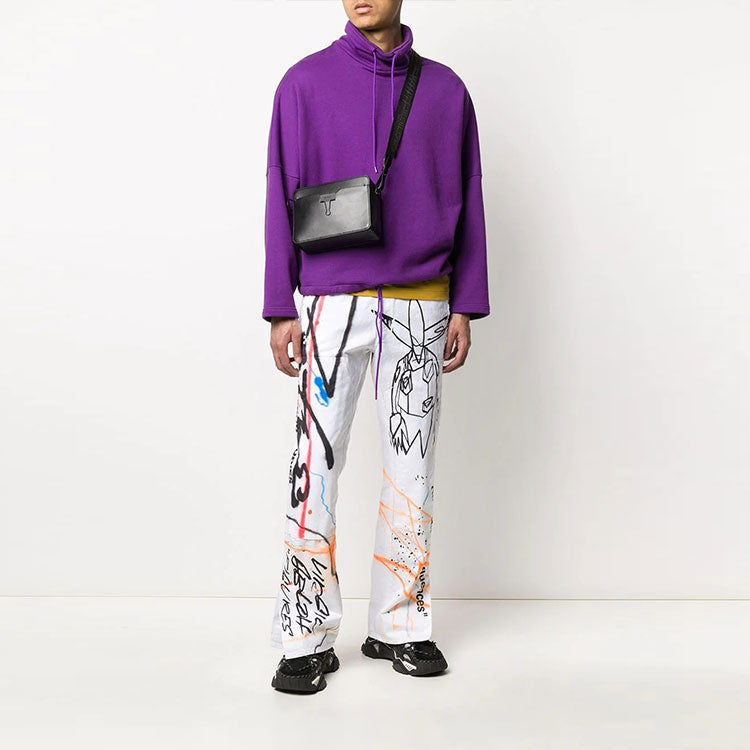 Men's Off-White FW22 Graffiti Printing High Waist Straight Casual Pants/Trousers Version White OMYA075S20D050510188