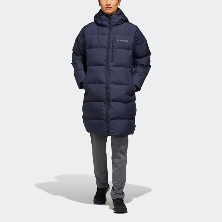 adidas Outdoor protection against cold Stay Warm hooded mid-length Down Jacket Blue EH4989