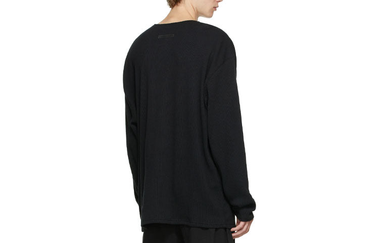 Fear of God Essentials FW21 Thermal Henley Black Tee FOG-FW21-124