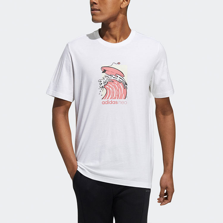adidas neo M Fav Eh Tee 1 Surf Printing Sports Round Neck Short Sleeve White GS2581