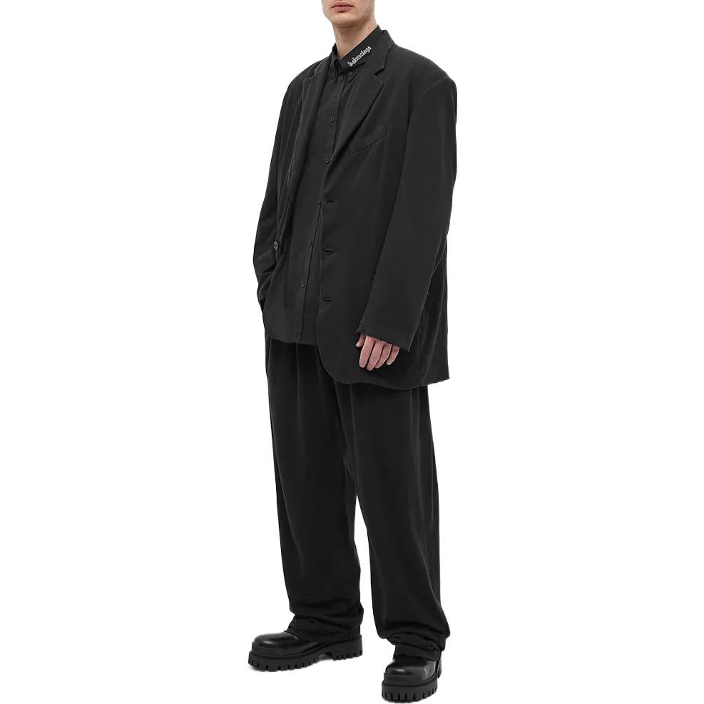 Balenciaga Logo Collar Long Sleeve Button Down Shirt 'Black' 671586TYB181000
