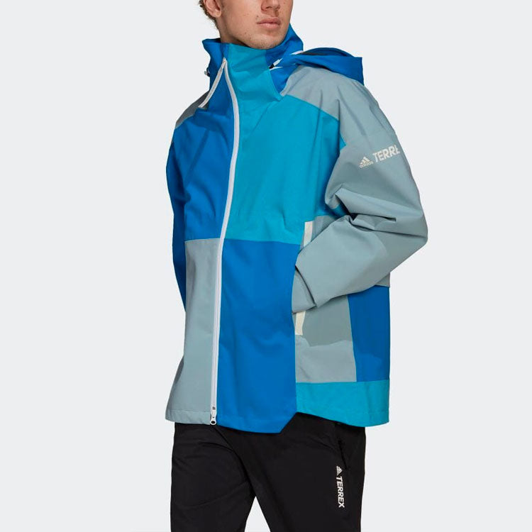 adidas originals Contrast Color Stitching Zipper Hooded Jacket Blue H65694