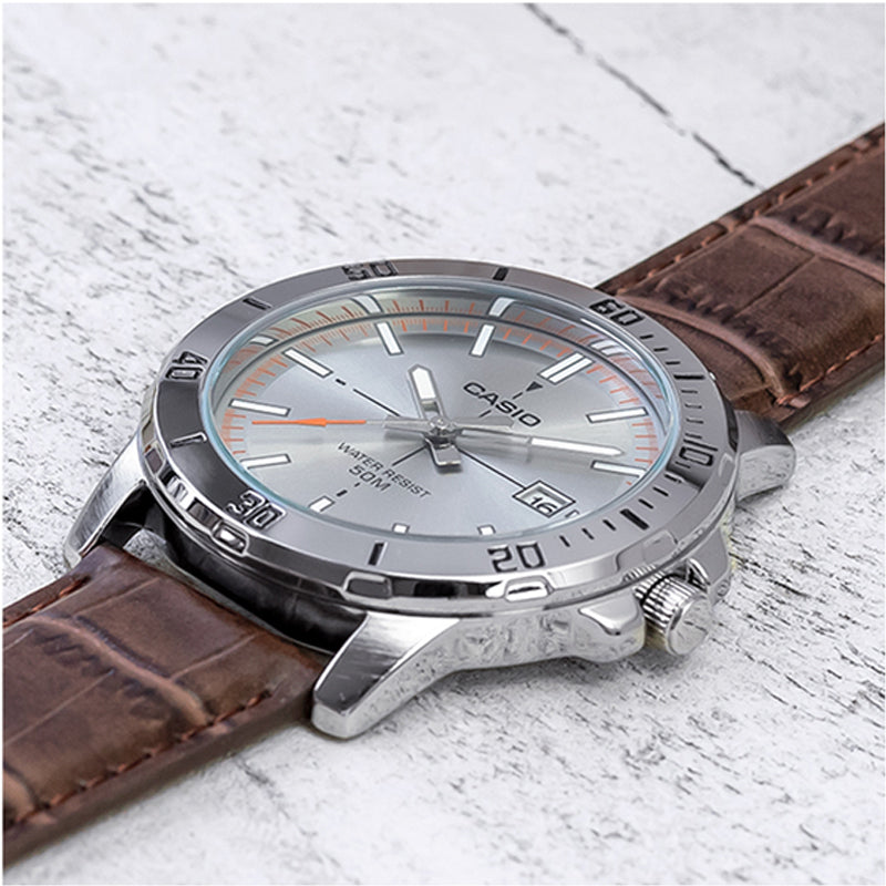 CASIO Leather Band Waterproof Business Style Men Mens Brown Analog MTP-VD01L-8EV