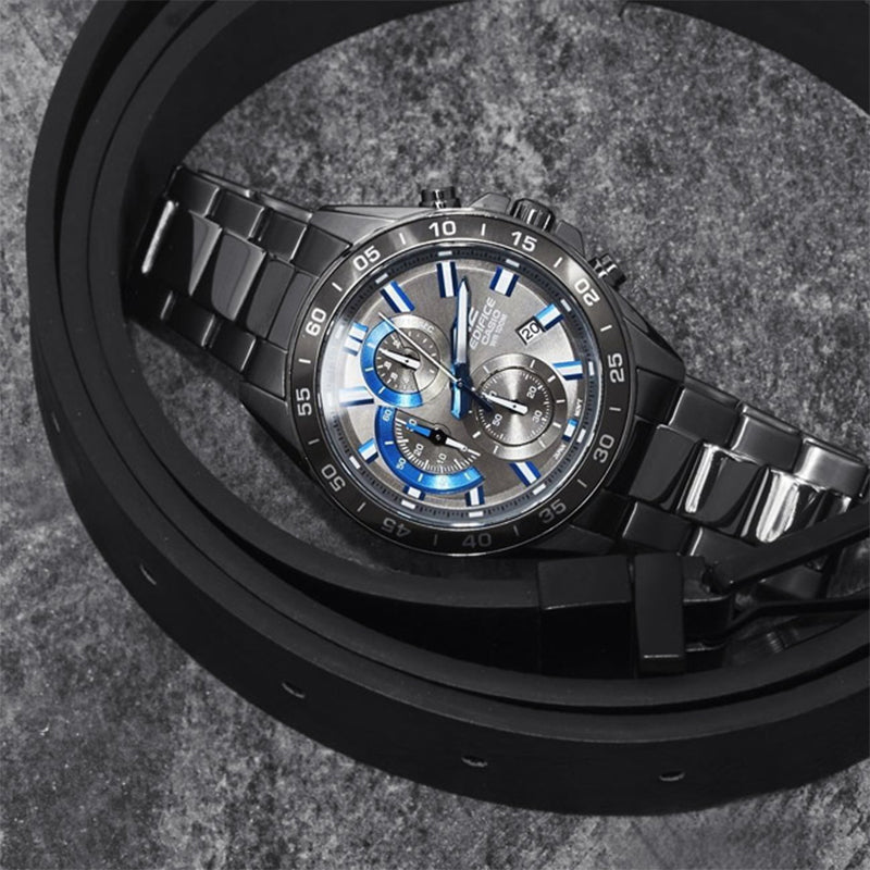 Men's CASIO Chain Blue quartz Mens Black Analog EFV-550GY-8A