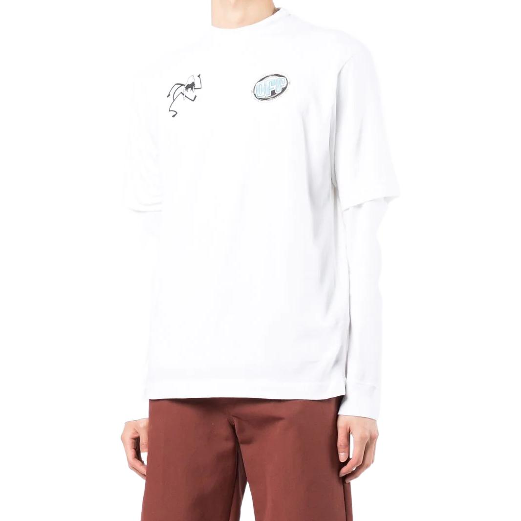 Men's Off-White SS22 Minimalistic Graffiti Printing Long Sleeves Version White T-Shirt OMAB068S22JER00301100110