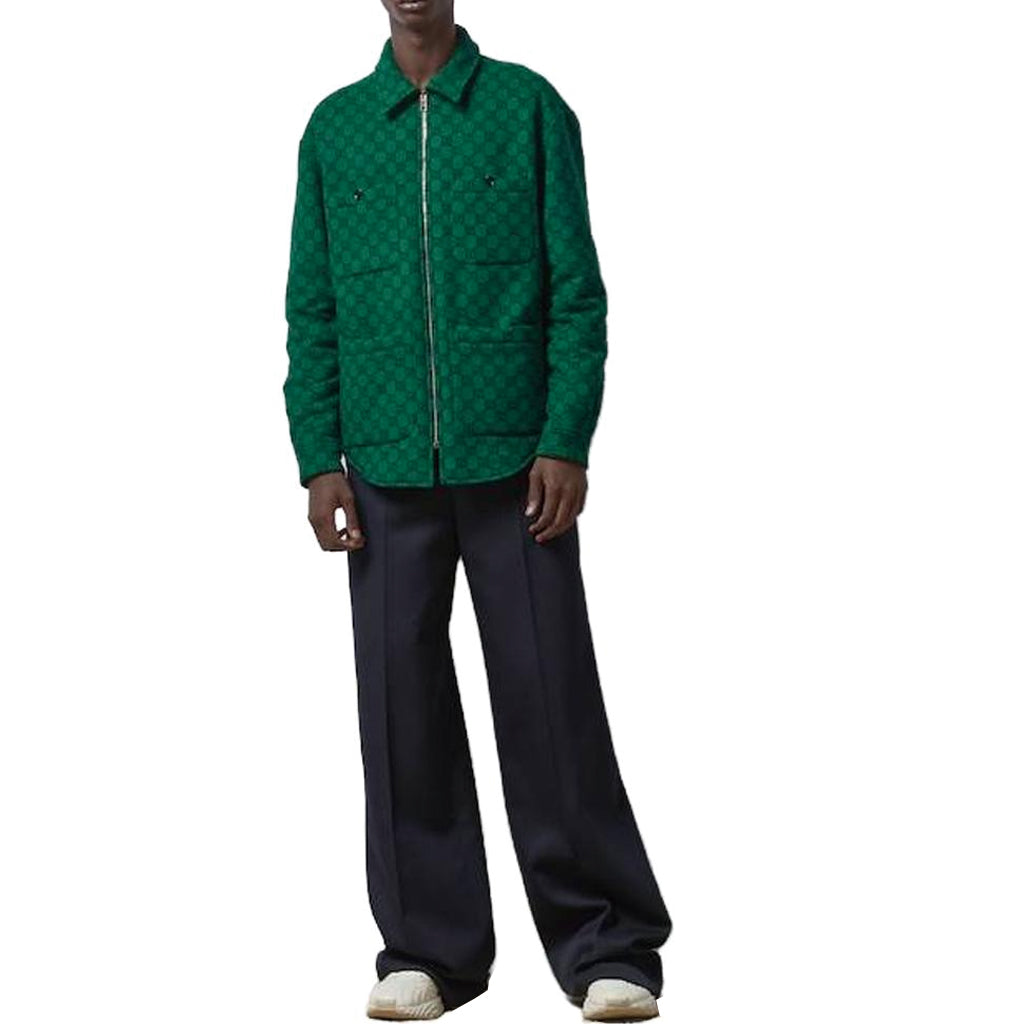 Gucci GG Wool Flannel Padded Jacket 'Green Navy Blue' 770330-ZAPDC-3585