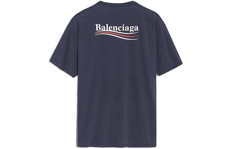 Balenciaga Logo Pattern Short Sleeve Unisex Navy Blue 556150TAV444128