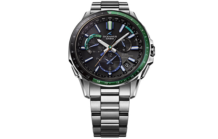 CASIO OCEANUSSeries Golden GPS Sportses Men's OCW-G1100-1A2 Green/Silver StrapBlack Dial Mens SilverBlack Analog OCW-G1100-1A2Q