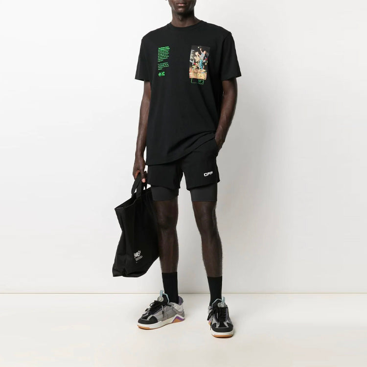 Men's Off-White SS21 Loose Alphabet Waist Cycling Shorts Black OMVH009V21FAB0011001