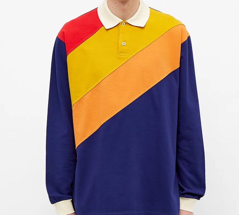 Gucci Color Matching Long Sleeve Polo Shirt For Men Blue 613844-XJCGR-4449