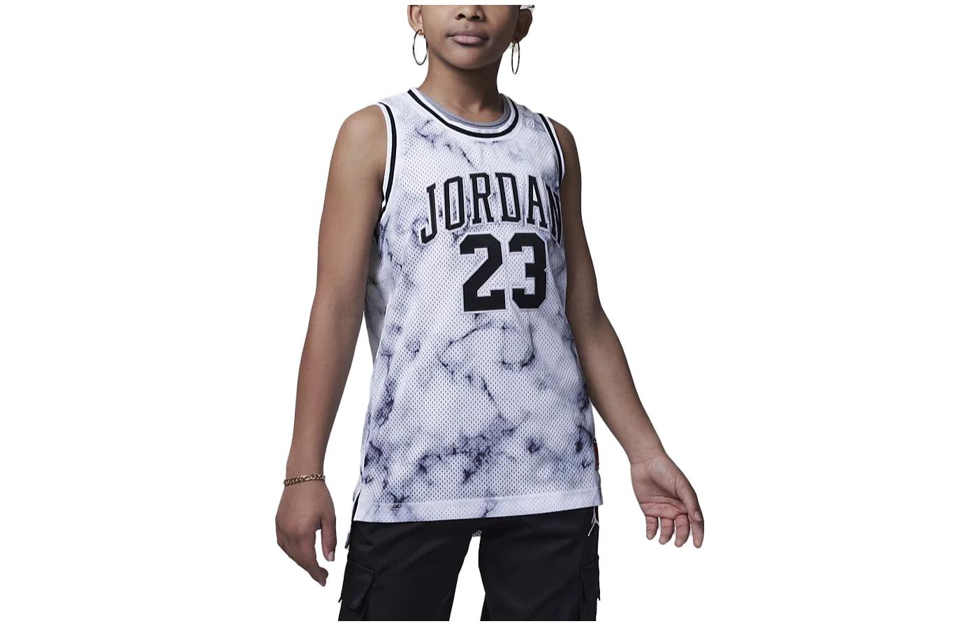 (GS) Air Jordan 23 Striped Jersey 'White Black' 45C655-F00
