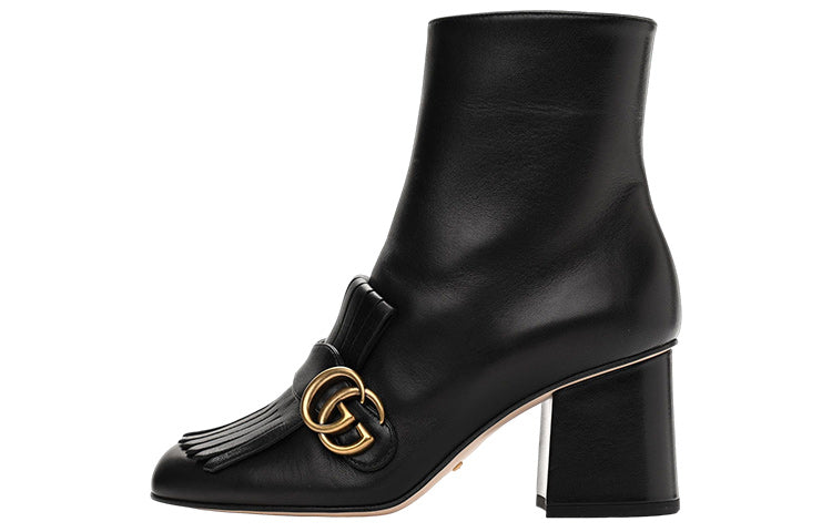 (WMNS) Gucci Marmont GG Suede Ankle Boots 'Black Leather' 408210-C9D00-1000