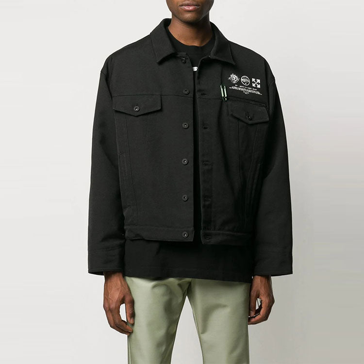 Off-White SS21 Logo Printing Pattern Long Sleeves Jacket Loose Fit Black OMEA212S20I010131001