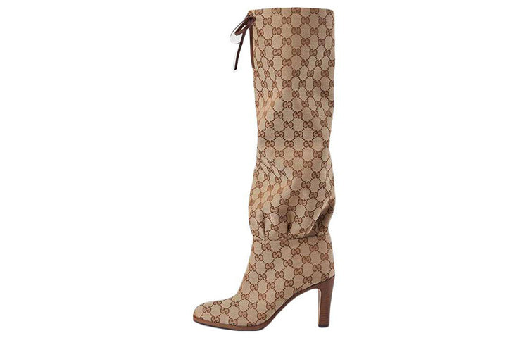 (WMNS) Gucci Lisa GG Canvas Mid-Heel Boots 'Beige Ebony' 551149-KY9V0-9770