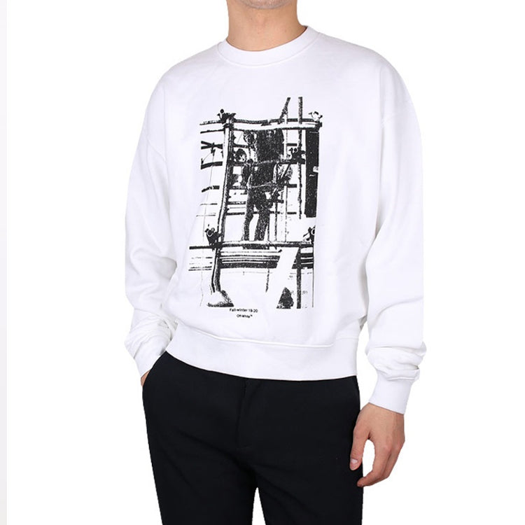 Off-White Arrow Pattern Printing Cotton Round Neck Long Sleeves White OMBA035F19E300070110