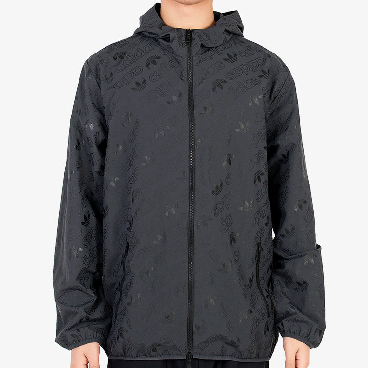 adidas originals Full Print logo Casual Hooded Jacket Black CE1549