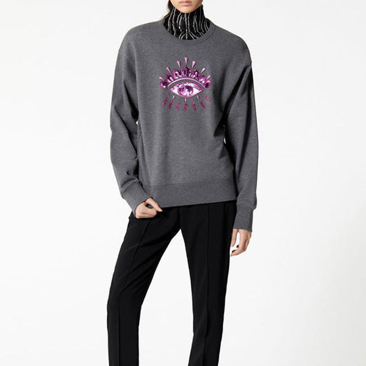 (WMNS) KENZO Eye Pattern Round Neck Pullover Hoodie Gray F862SW7434XK-97