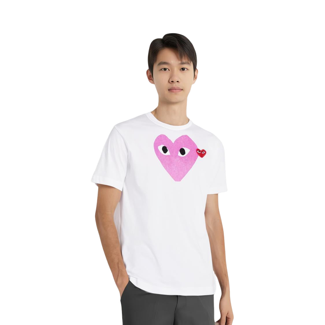 COMME des GARCONS PLAY SS25 Printed Heart with Red Emblem Pink T-Shirt 'White' AX-T106-051-4