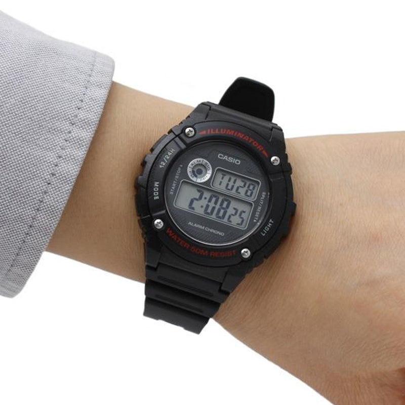 Men's CASIO Casual Sports Mens Black Digital W-216H-1AVDF