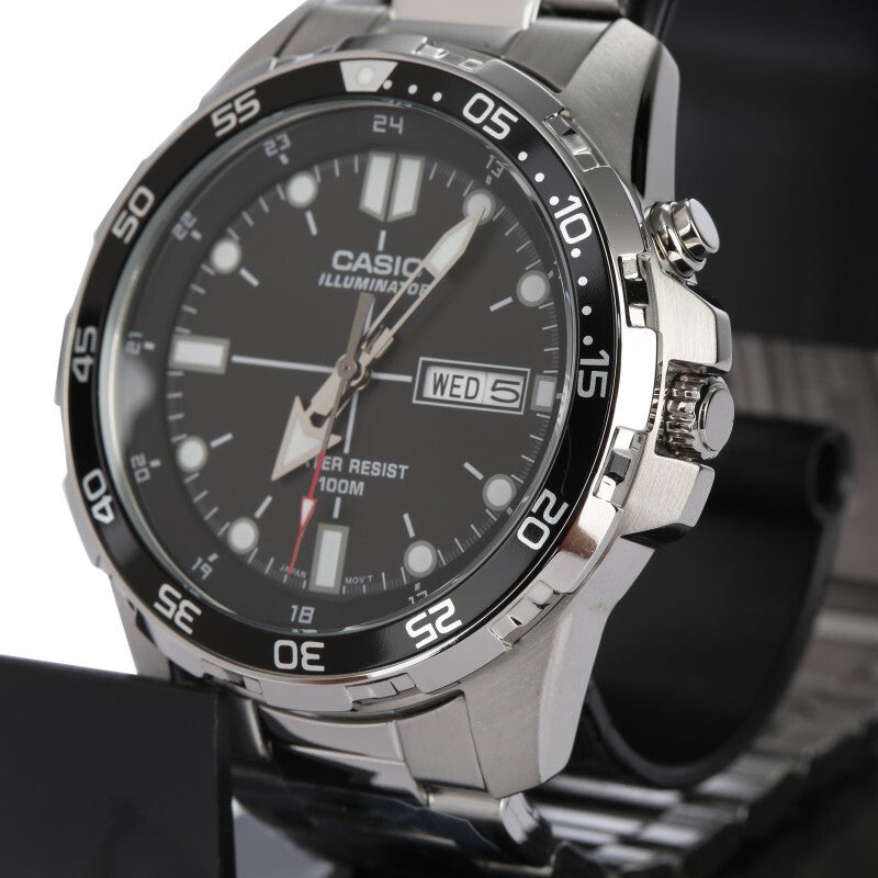 CASIO Stainless Steel Strap Unisex Mens Black Analog MTD-1079D-1A