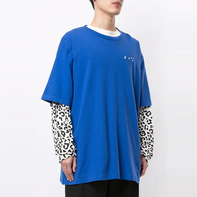 Off-White Logo Printing Round Neck Short Sleeve Loose Fit Blue OMAA038F20FAB0044501