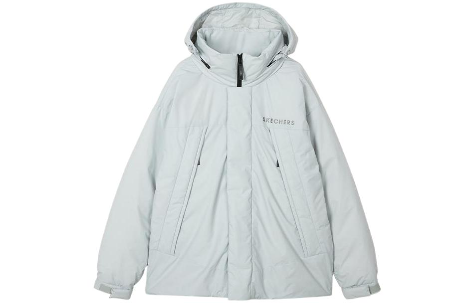 Skechers Zip-up Solid Color Hooded Down Jacket 'Black Grey White' L421M084