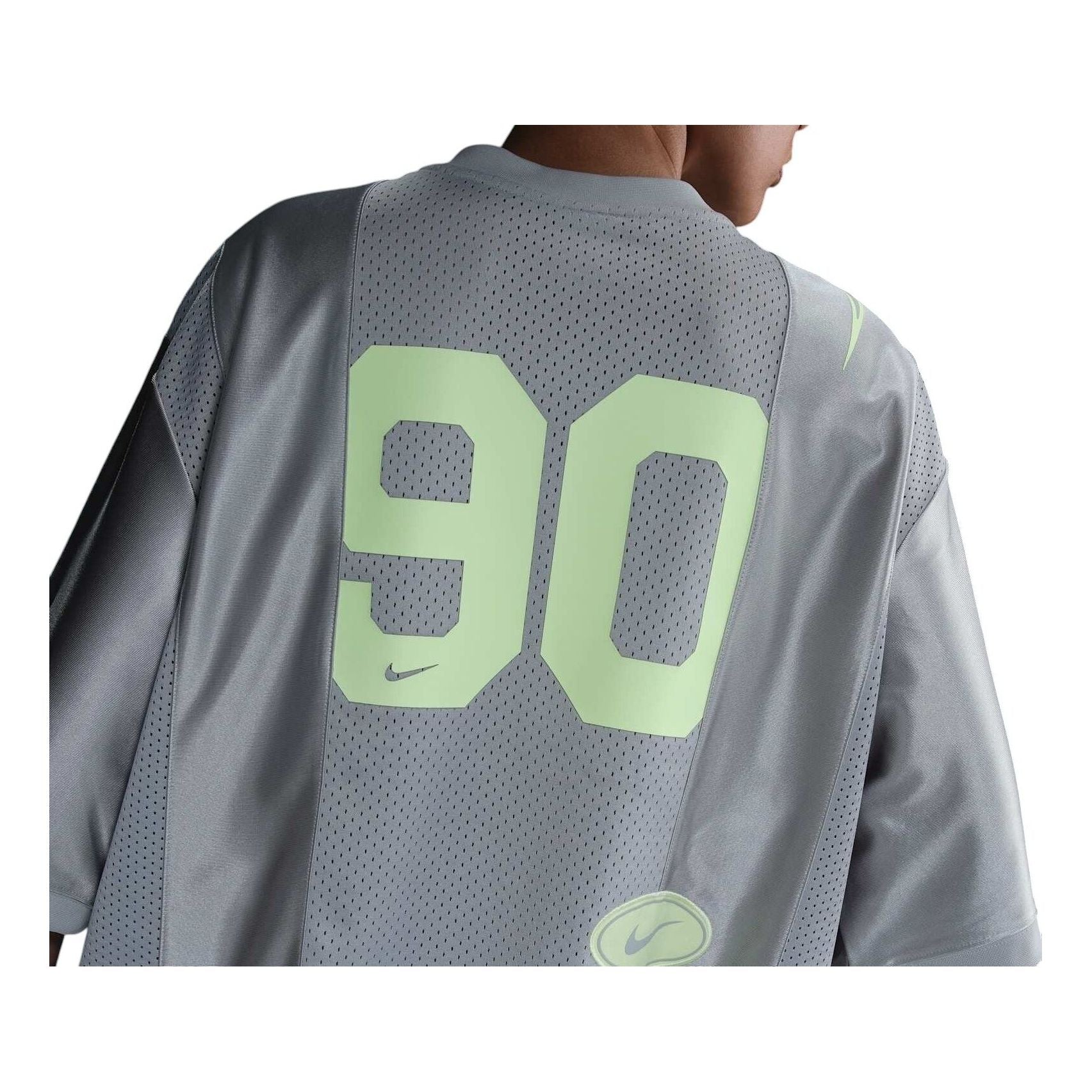 (WMNS) Nike Sportswear Street Oversized Graphic Jersey Top 'Smoke Grey Barely Volt' HJ0280-077