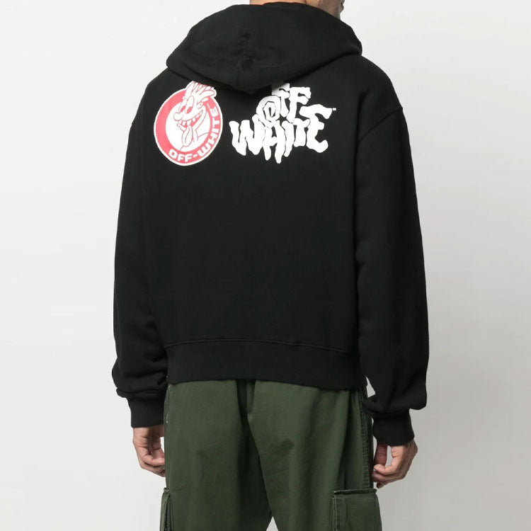 Off-White SS21 Red Tongue Out Over Logo Printing Pullover Loose Fit Black OMBB037S21FLE0061001