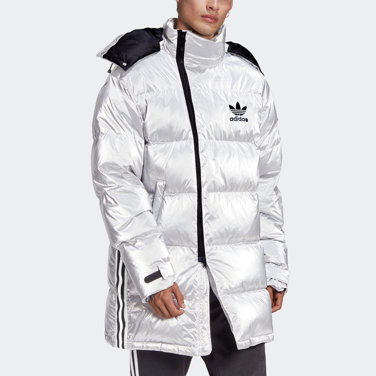 adidas originals Metal Dwn Jkt Stay Warm Diagonal zipper Sports hooded down Jacket Silver GJ6733