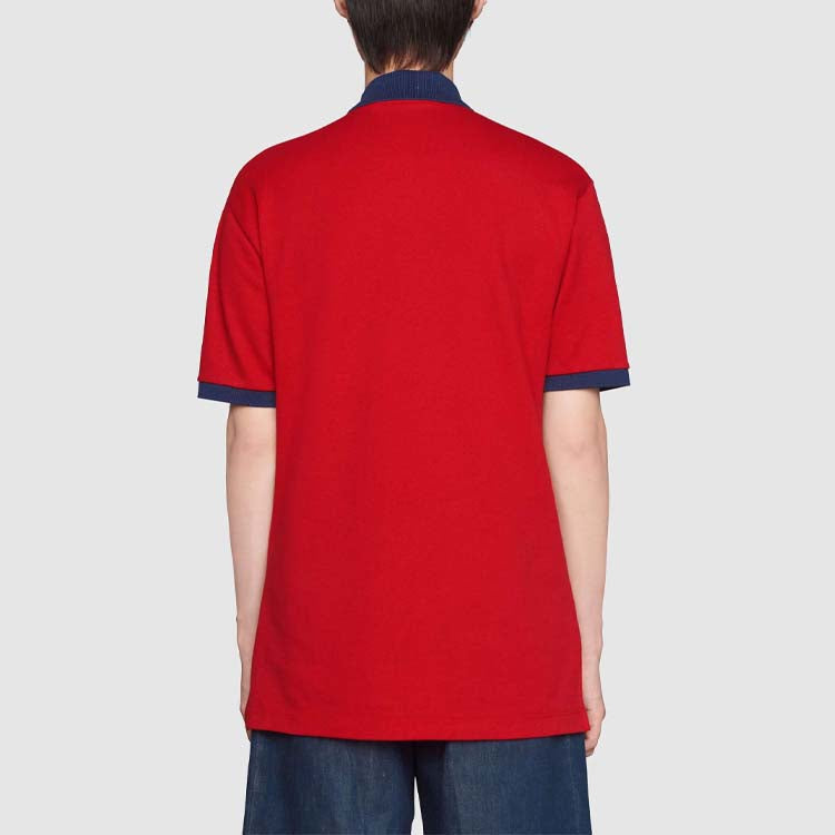Gucci GG Sticker Cotton Short Sleeve Polo Shirt For Men Red 625323-XJCNZ-6140