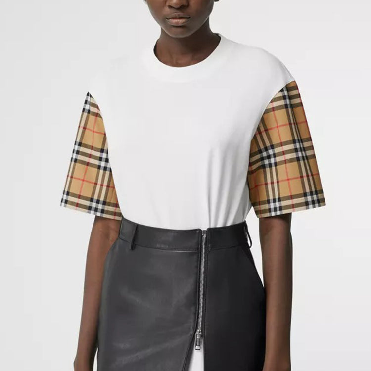 Burberry Vintage Classic Plaid Cotton Round Neck Short Sleeve White 80148961