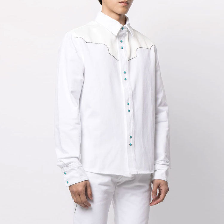 Off-White SS21 Patchwork Print Shirt White OMYD025R21DEN0030101