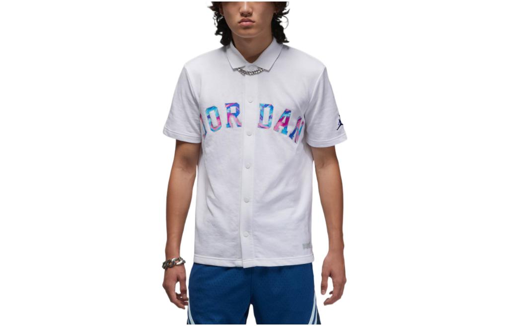 Air Jordan Solid Color Lapel Button Brand Multi-Color Embroidered Short Sleeve T-Shirt Men's White DX6299-100