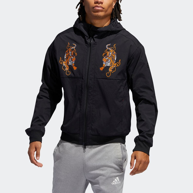 adidas Series Pattern Zipper Hooded Jacket Black GG0767