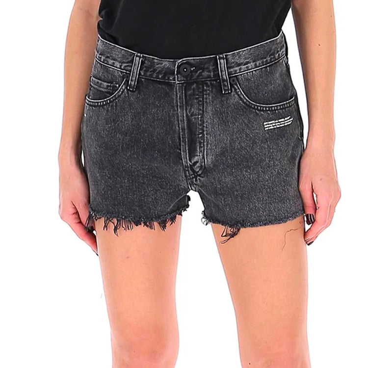 (WMNS) Off-White Logo Denim Black Shorts OWYC002R207740687500