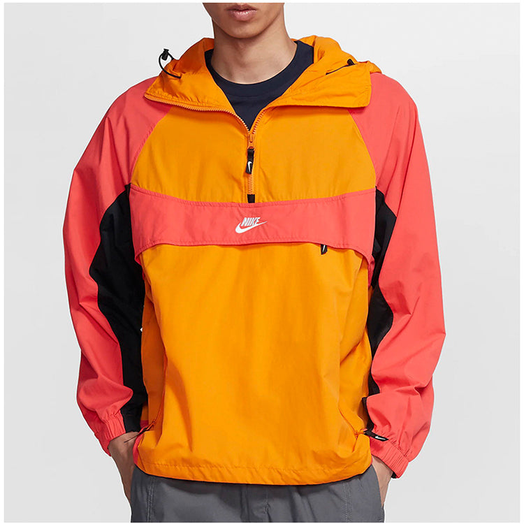 Nike Sportwear Retro Colorblock Loose Half Zipper hooded Pullover Woven Jacket Orange BV5386-873