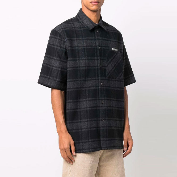 Off-White Plaid Casual Short Sleeve Shirt Black OMGA205C99FAB0010701