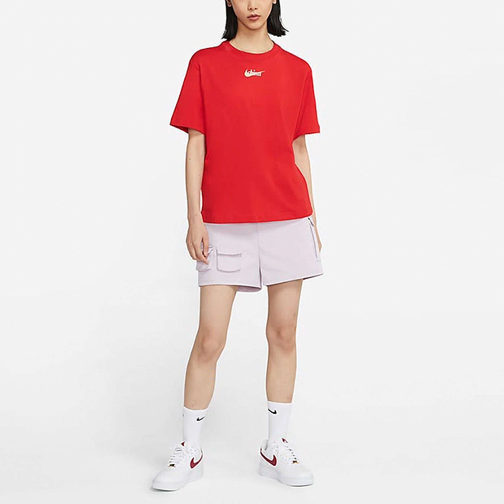 (WMNS) Nike Sportswear Alphabet Logo Sports Round Neck Short Sleeve Red DM3553-657