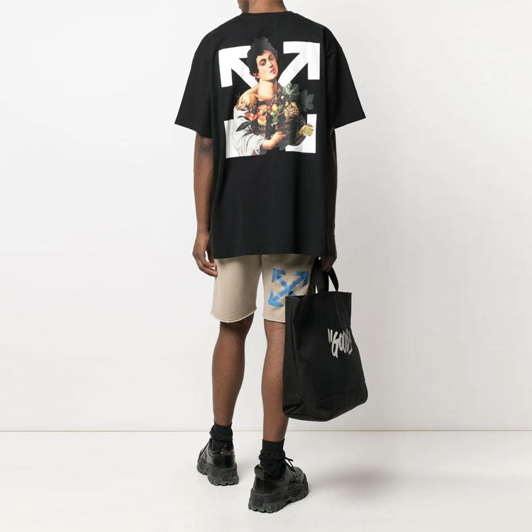 Off-White SS21 Cartoon Printing Short Sleeve Loose Fit Black OMAA038S21JER0061001