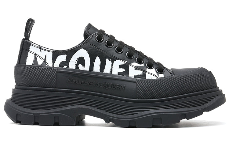 Alexander McQueen Graffiti Tread Slick Lace Up Shoes 'Black White' 711108WIAT61070
