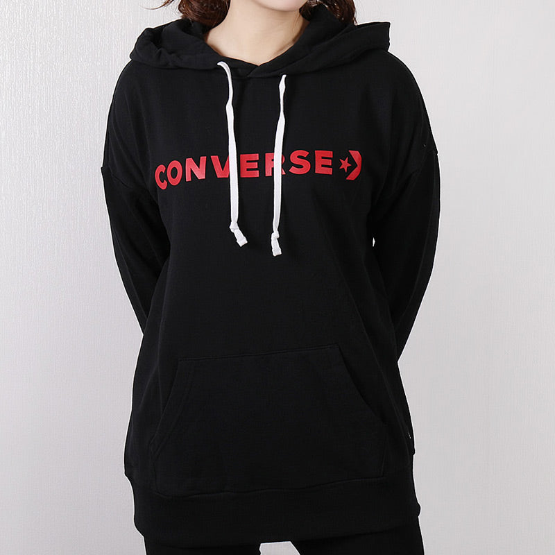 (WMNS) Converse Wordmark Big Logo Hoodie Asia Sizing 'Black' 10007113-A01