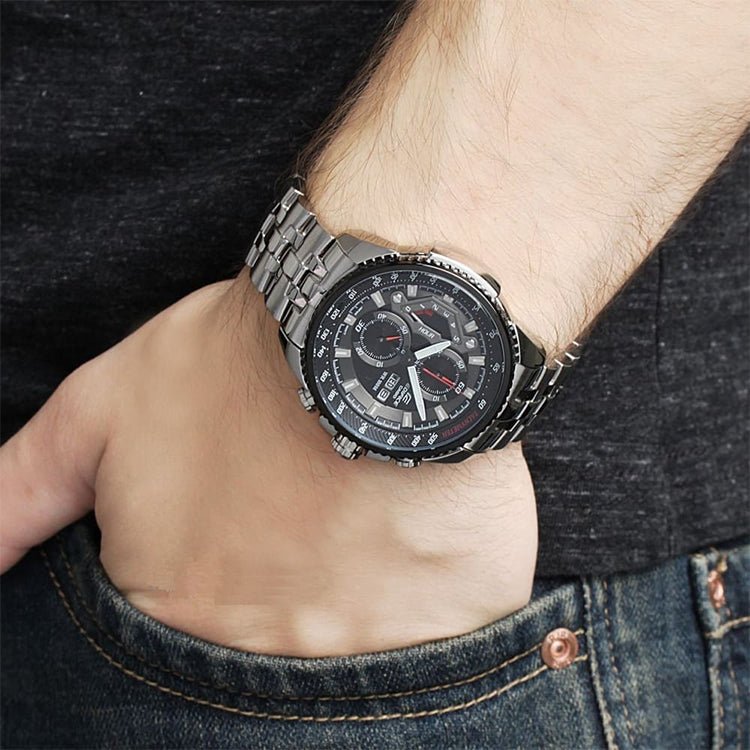 CASIO Waterproof EDIFICE Stainless Steel Strap Sports Quartz Mens Black Analog EF-558D-1A