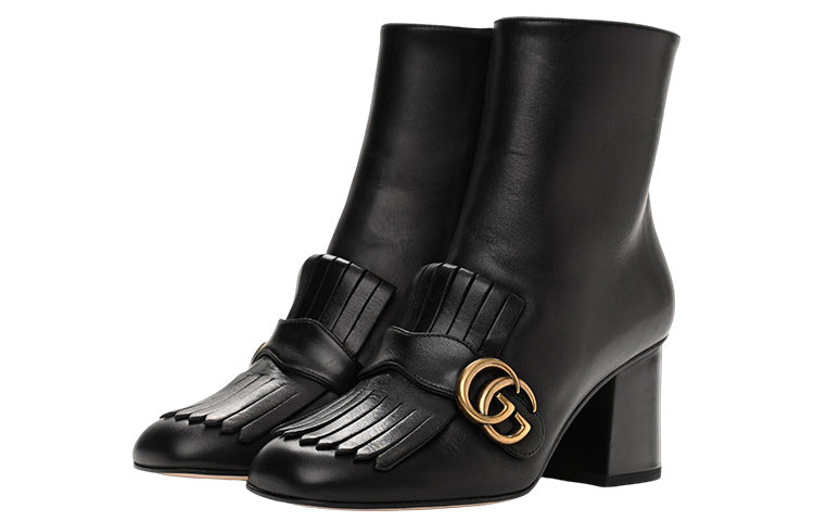 (WMNS) Gucci Marmont GG Suede Ankle Boots 'Black Leather' 408210-C9D00-1000