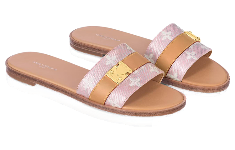 (WMNS) LOUIS VUITTON Lock It Slides 'Pink Monogram with Brown' 1ABV19