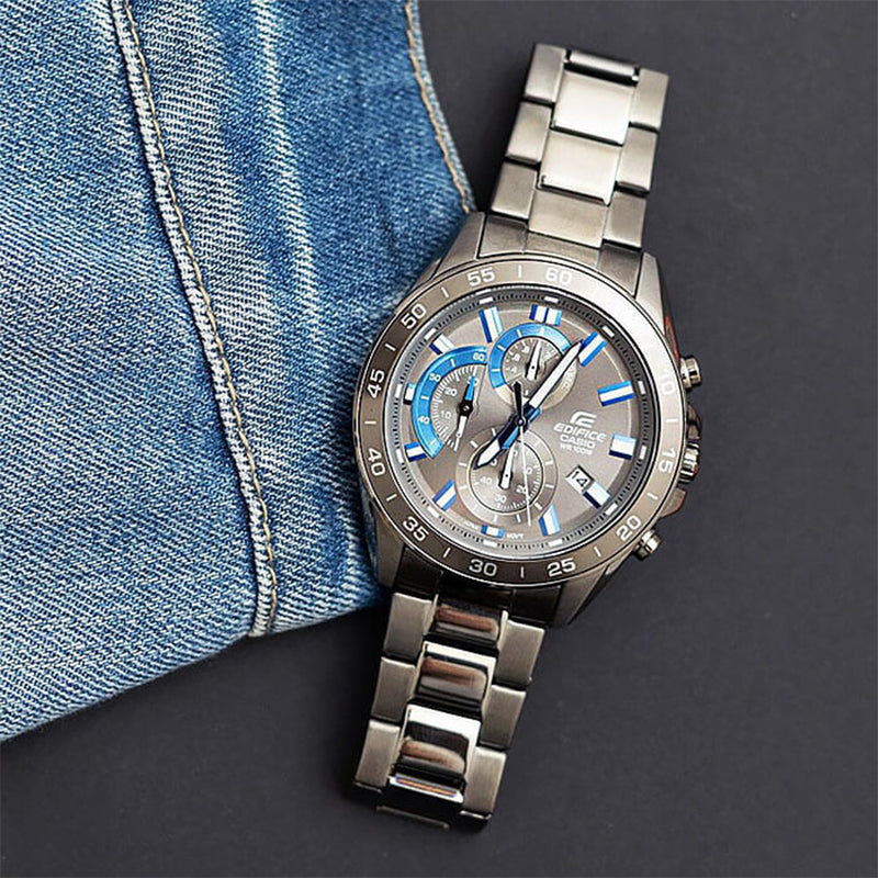Men's CASIO Chain Blue quartz Mens Black Analog EFV-550GY-8A