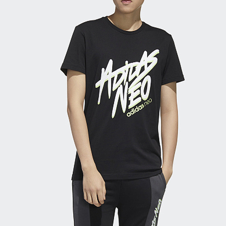 adidas neo M Faves Tee Alphabet Printing Sports Short Sleeve Black FP7350