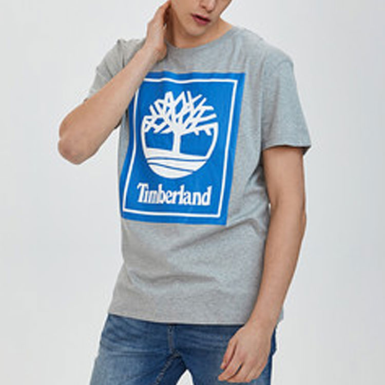 Men's Timberland Casual Round Neck Printing Short Sleeve Gray A1OA2052