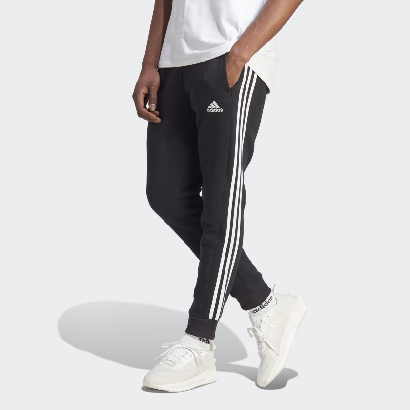 adidas Essentials Fleece 3-Stripes Tapered Cuff Joggers 'Black White' IB4030