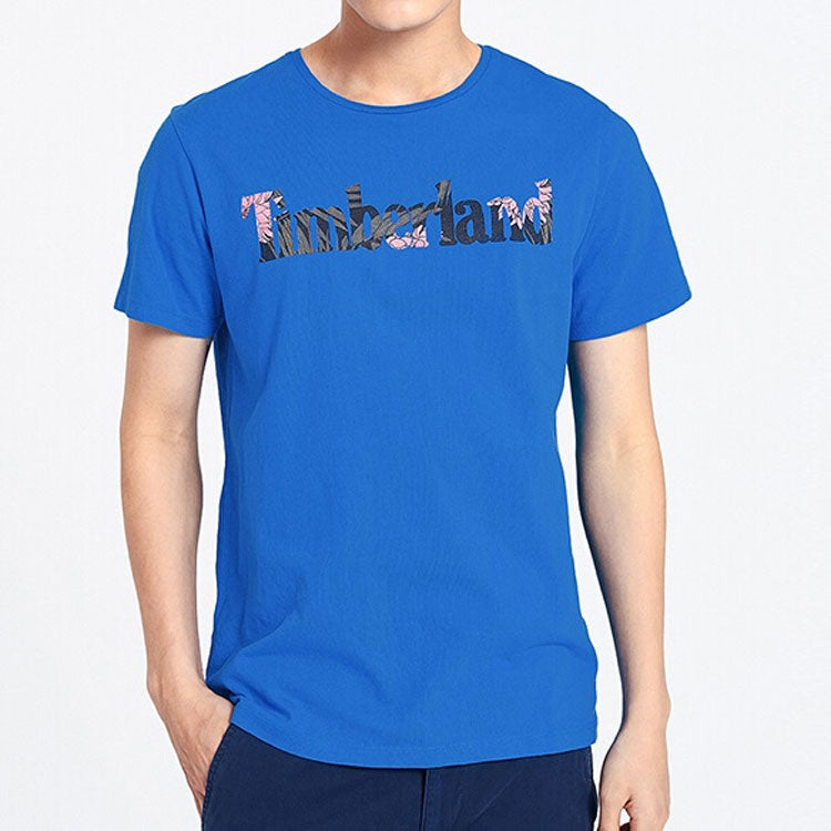Men's Timberland Round Neck Printing Short Sleeve Blue A1X1GQ65